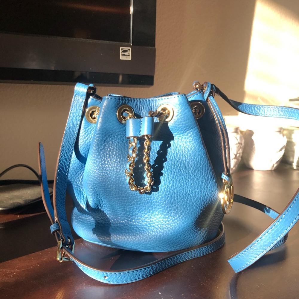 Michael Kors blue mini bucket bag